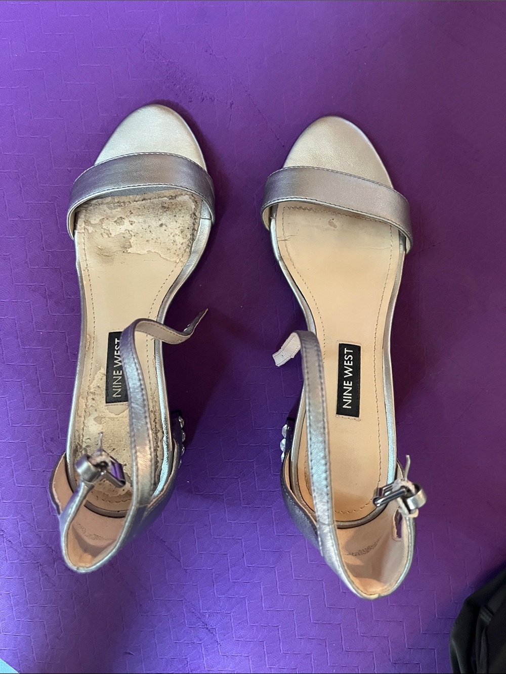 Nine West Metallic Silver Ankle-Strap Open-Toe Sandals
